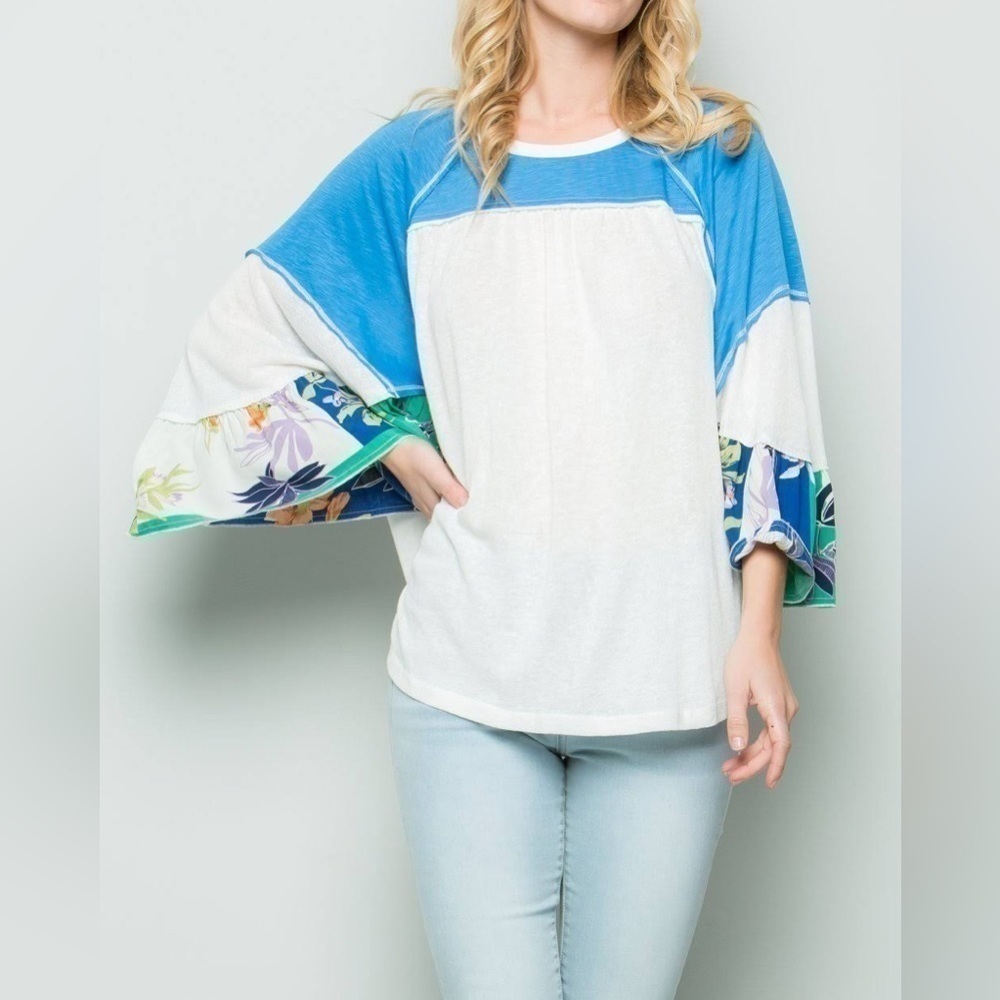 Lida Kate Bohemian Color Block Bell Sleeve Top